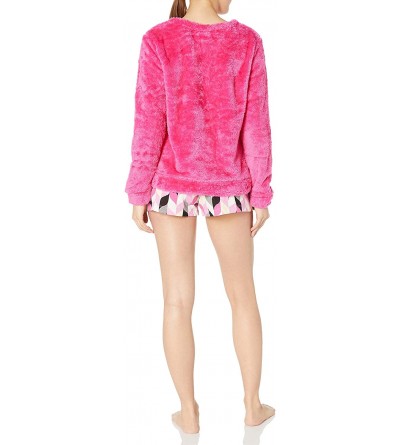 Sets Women's Long Artist Dot Fleece Shirt and Boxer Pajama Set - Raspberry Rose - CD12MX8MZ20 $25.09