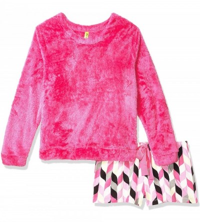 Sets Women's Long Artist Dot Fleece Shirt and Boxer Pajama Set - Raspberry Rose - CD12MX8MZ20 $25.09
