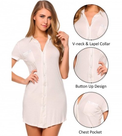 Nightgowns & Sleepshirts Womens Sleep Shirt Sexy Sleepwear Short Sleeve Button-Front Nightshirts - White - CH19047X69M $27.36