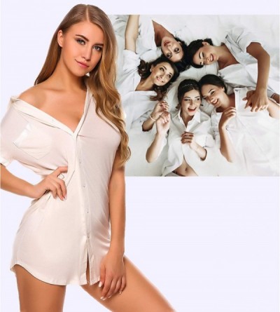 Nightgowns & Sleepshirts Womens Sleep Shirt Sexy Sleepwear Short Sleeve Button-Front Nightshirts - White - CH19047X69M $27.36