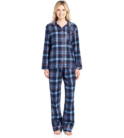 Sets Women's Flannel Plaid Pajamas Long Sleeve Button Down Pj Set - Navy/Pink - CZ18EDAXNU0 $31.14