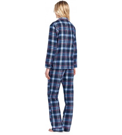 Sets Women's Flannel Plaid Pajamas Long Sleeve Button Down Pj Set - Navy/Pink - CZ18EDAXNU0 $31.14