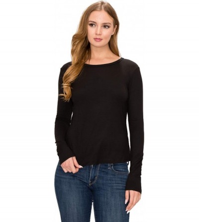 Tops Women Basic Easy Knit top-Soft and Comfortable Fabric-Long Sleeve-Suitable for Any Bottoms - Black - C1196SEOUK9 $20.31