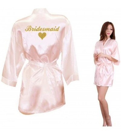 Robes Bridesmaid Robes Bridesmaid Heart Golden Glitter Print Faux Silk Kimono Robes Wedding Gift Bride Lake Blue Maid of Ho -...