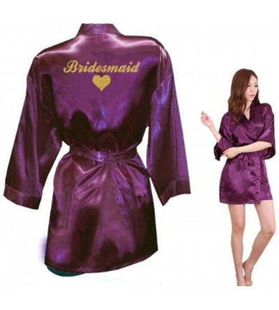 Robes Bridesmaid Robes Bridesmaid Heart Golden Glitter Print Faux Silk Kimono Robes Wedding Gift Bride Lake Blue Maid of Ho -...