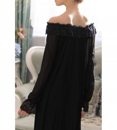Nightgowns & Sleepshirts Women's Lace Vintage Victorian Nightgown Sheer Long Sleeve Sleep Dress - Black - CN18AN4Q3UW $29.81