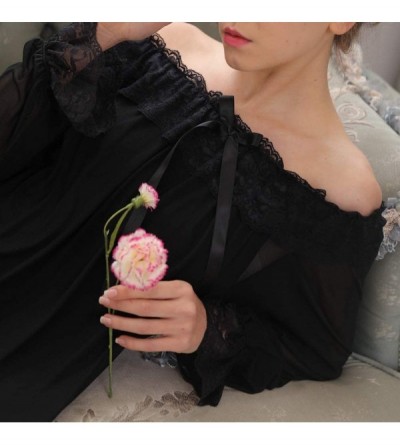 Nightgowns & Sleepshirts Women's Lace Vintage Victorian Nightgown Sheer Long Sleeve Sleep Dress - Black - CN18AN4Q3UW $29.81