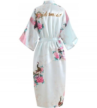 Nightgowns & Sleepshirts Glitter Bride Bridesmaid Robes Dressing Gown Kimono Satin Party Peacock Nightgown Nightwear Lightblu...