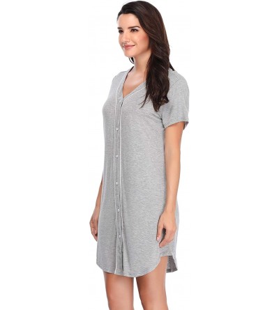 Nightgowns & Sleepshirts Nightgown Women's Long Sleeve Nightshirt Boyfriend Sleep Shirt Button-up Lapel Collar Sleepwear - Gr...