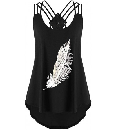 Tops Tank Tops for Women Feather Print Sleeveless Bandages Vest Top Strappy Summer Shirts - Black - CU199S0WI3I $18.87