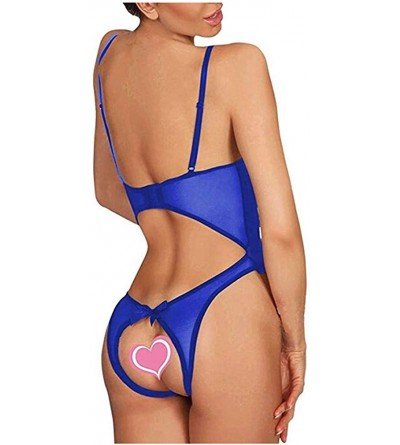 Tops Women Sexy Teddy Lingerie One Piece Lace Babydoll Bodysuit Nightie Plus Size S-5XL - Blue - CV195UIIARU $13.49
