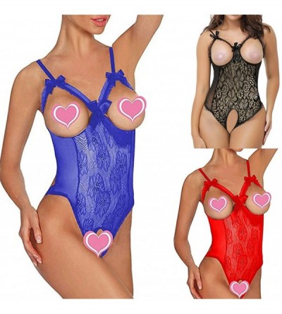 Tops Women Sexy Teddy Lingerie One Piece Lace Babydoll Bodysuit Nightie Plus Size S-5XL - Blue - CV195UIIARU $13.49