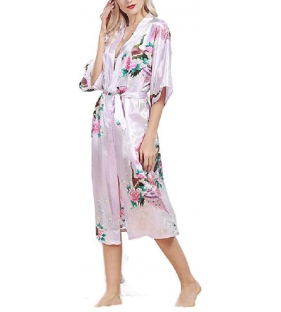 Robes Women's Charmeuse Nightwear Satin Oversized Kimono Loungewear Robe - Light Purple - CE18XK6G3R5 $17.99