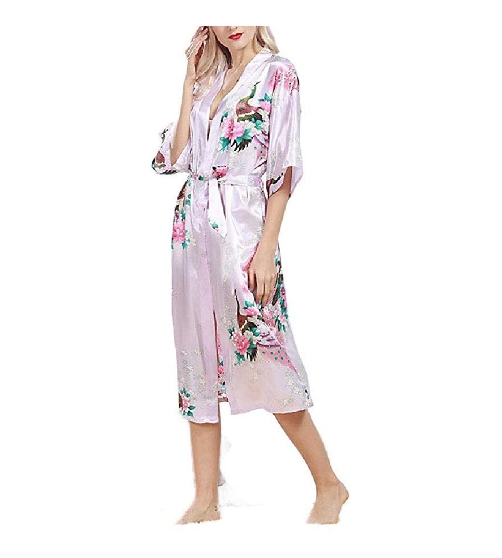 Robes Women's Charmeuse Nightwear Satin Oversized Kimono Loungewear Robe - Light Purple - CE18XK6G3R5 $17.99