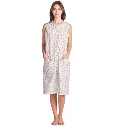 Nightgowns & Sleepshirts Women's Snap Front Sleeveless Lounger Housecoat - White Peach - CG183OA0SHA $13.58