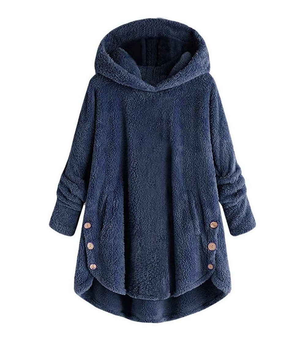 Thermal Underwear Women Plus Size Button Plush Tops Hooded Wool Pure Color Pullover Sweater BlouseSequins Plaid T Shirt Blous...