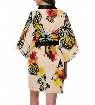 Robes Custom Watercolor Colorful Butterfly Women Kimono Robes Beach Cover Up for Parties Wedding (XS-2XL) - Multi 1 - C2194UN...