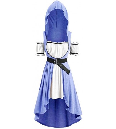 Thermal Underwear Womens Vintage Cloak Plus Size Long Hooded Front Tie Vest with Floral Cami Top - Blue - C518ZXMNYQL $27.73