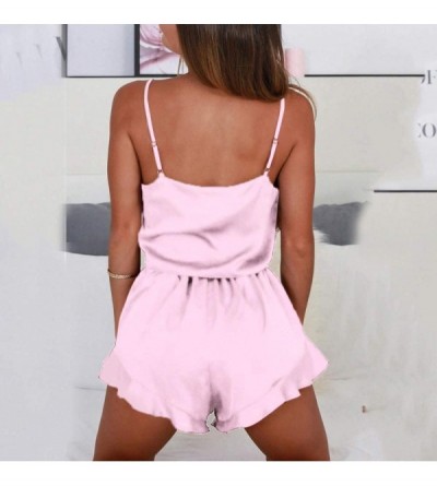 Sets Lace Pajamas Sets Womens Sexy Lingerie Satin Pajamas Cami Shorts Set Nightwear Sleeveless Sleepwear - Z Pink - C6196O5WD...