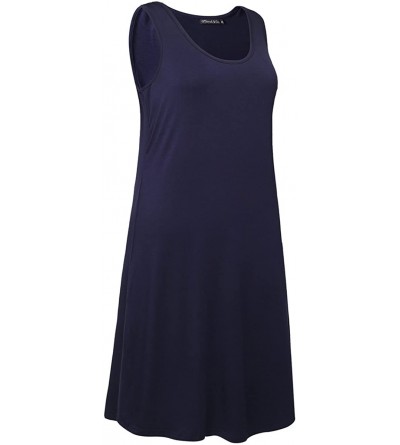Nightgowns & Sleepshirts Women's Nightdress Comfy Sleepwear Knit Nightshirt Sleeveless Scoop Neck Nightgown - Navy - CF18D0EN...