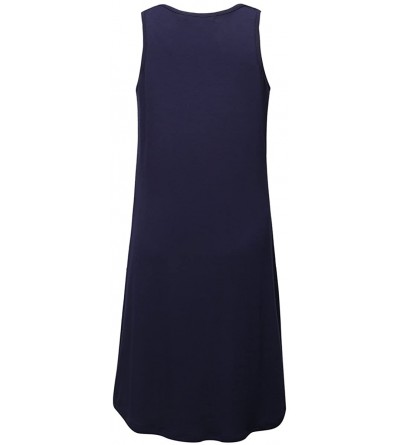 Nightgowns & Sleepshirts Women's Nightdress Comfy Sleepwear Knit Nightshirt Sleeveless Scoop Neck Nightgown - Navy - CF18D0EN...