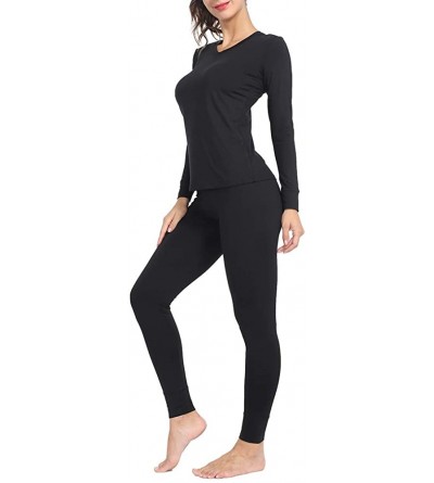 Thermal Underwear Womens V Neck Thermal Underwear Long Johns Sets with Fleece Lined Top & Leggings Ultra Soft - Black - C7192...