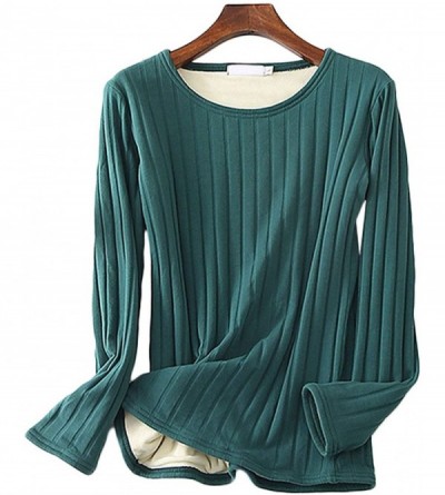 Thermal Underwear Womens Winter Warm Fleece Fur Lined Thermal Underwear Shirt - Green - C918A08DW6Y $28.51