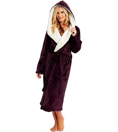Robes Women's Sherpa Lined Long Robe - Luxury Full Length Warm Plush Fleece Bathrobe Kimono Lingerie Soft Christmas Nightwear...