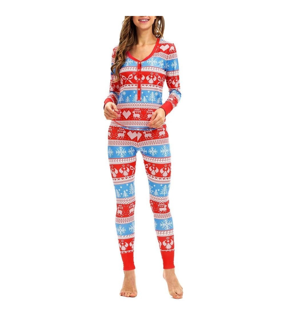 Sets Women Christmas Pajamas Matching Elk Long Sleeves Xmas Sleepwear Set Top Blouse+Pants (XL- red) - Red - C018L3XRYHY $24.70