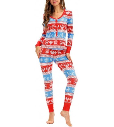 Sets Women Christmas Pajamas Matching Elk Long Sleeves Xmas Sleepwear Set Top Blouse+Pants (XL- red) - Red - C018L3XRYHY $24.70