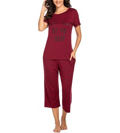 Sets Women's LET ME SLEEP Pajama Set Capri Pants Sleepwear Set - Wine Red - C4197MLAC0D $19.27