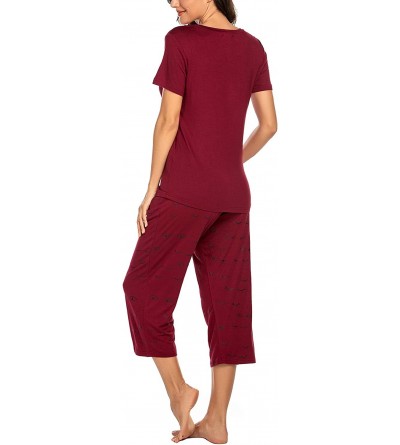 Sets Women's LET ME SLEEP Pajama Set Capri Pants Sleepwear Set - Wine Red - C4197MLAC0D $19.27