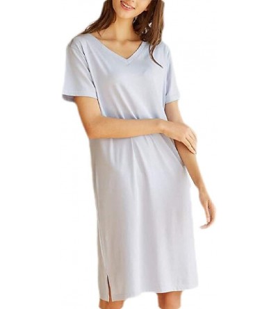 Nightgowns & Sleepshirts Knit Nightwear Short Sleeve V-Neck Summer Nightgown Sleep Dress - 2 - C819D42E4SS $25.62