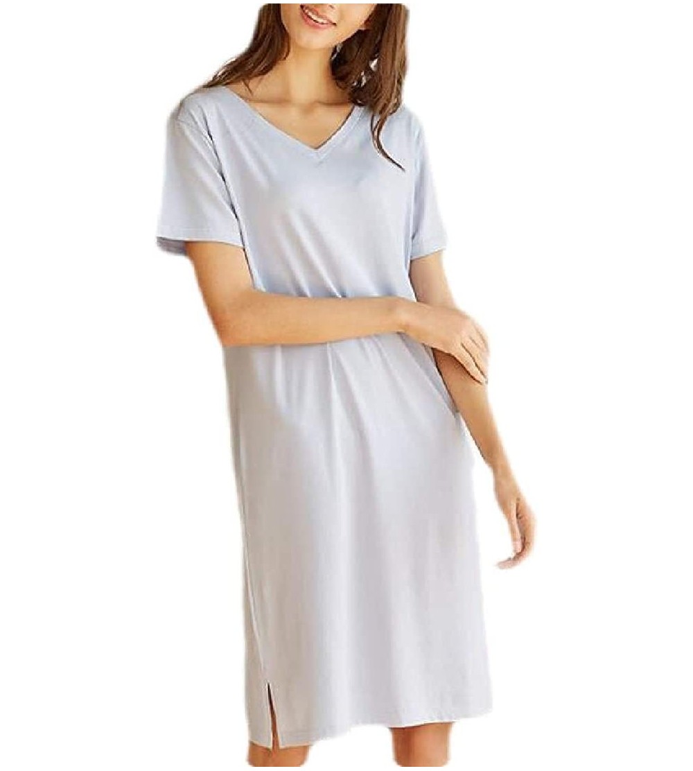 Nightgowns & Sleepshirts Knit Nightwear Short Sleeve V-Neck Summer Nightgown Sleep Dress - 2 - C819D42E4SS $25.62