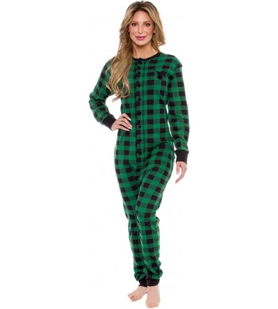 Sets Oh Deer Buffalo Flannel One Piece Pajamas Womens Union Suit Pajamas with Drop Seat Butt Flap Green / Black Plaid - CC18A...