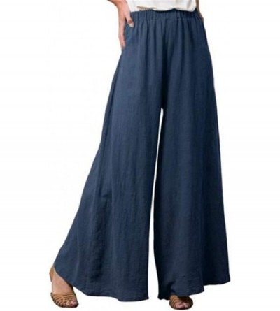 Bottoms Women's Loose Elastic Waist Casual Cotton Linen Wide Leg Palazzo Lounge Pants - 1 - C019DSZ8NZ6 $29.37