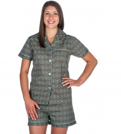 Sets Womens Premium 100% Cotton Poplin Short Pajama Set - Shamrock - Gray - C211TYHFQ6P $59.88