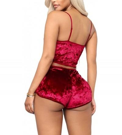 Sets Womens Sexy Pajamas Set Velvet 2 Piece Outfits Crop Top Cami Shorts Sets Loungewear - 2red - CM18Q925260 $18.12