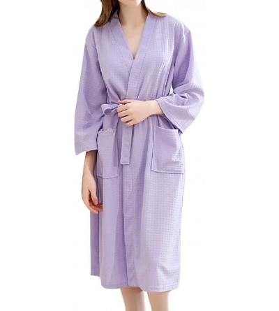 Robes Womens Lightweight Waffle-Weave-Spa Kimono 3/4 Sleeve Cotton Stylish Robe - 3 - C519DIDAH47 $16.75