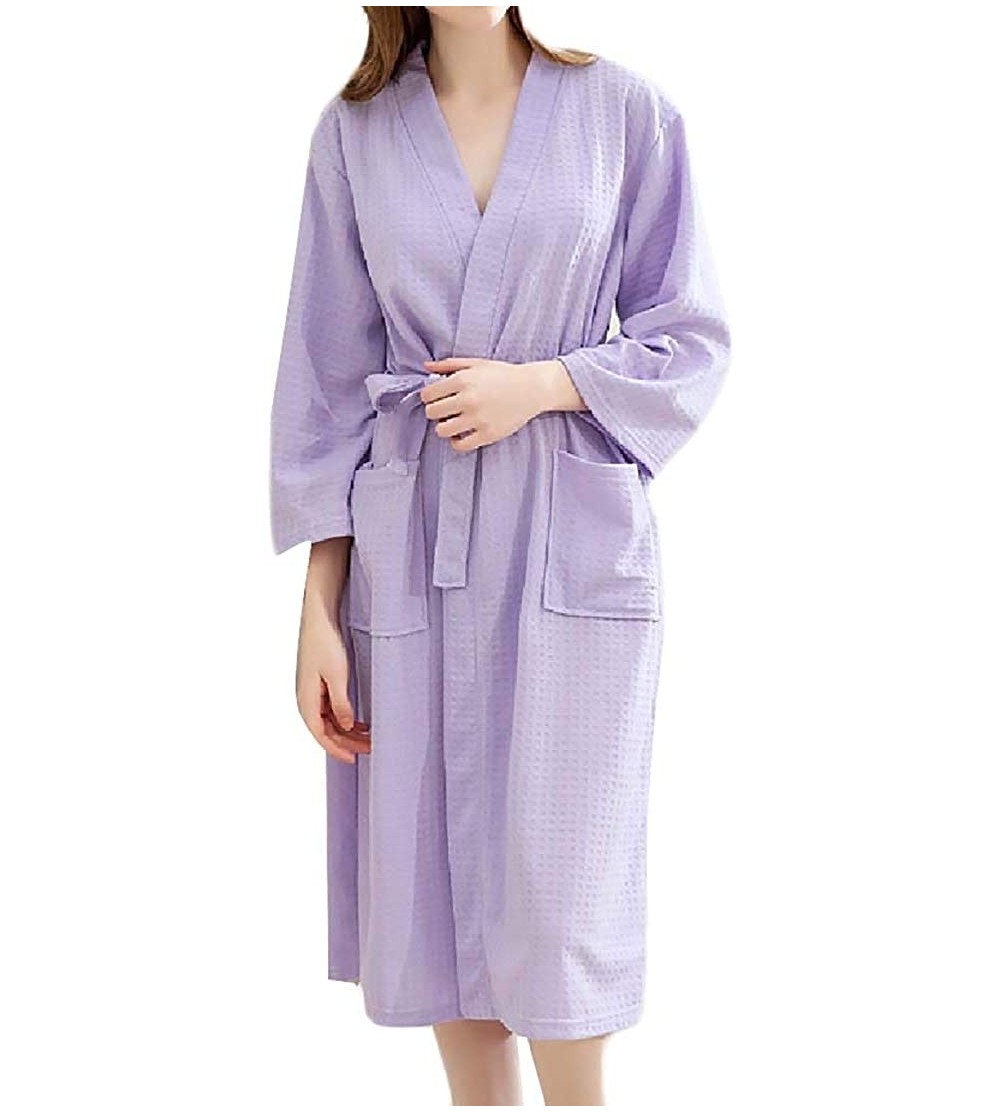 Robes Womens Lightweight Waffle-Weave-Spa Kimono 3/4 Sleeve Cotton Stylish Robe - 3 - C519DIDAH47 $16.75