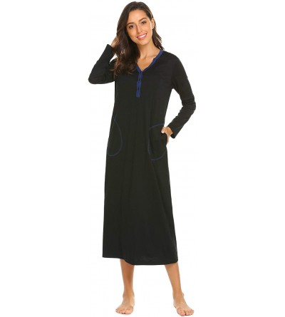 Robes Women's Bathrobe Casual Nightgown Flare Sleeve Solid Soft Wrap Long Robe with Belt Sleepwear - 3-black - CO18785X0LD $2...