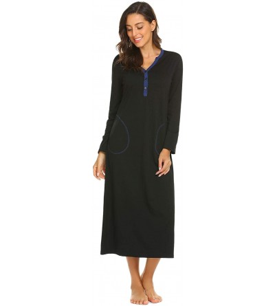 Robes Women's Bathrobe Casual Nightgown Flare Sleeve Solid Soft Wrap Long Robe with Belt Sleepwear - 3-black - CO18785X0LD $2...