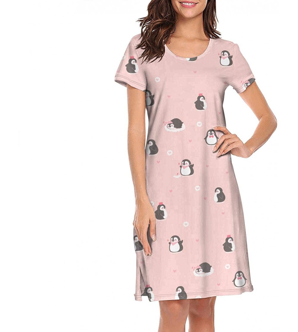 Nightgowns & Sleepshirts Women Nightdress Beautiful Cute Penguin Short Sleeve Long Skirt Soft Breathable Casual Sleepwear - W...