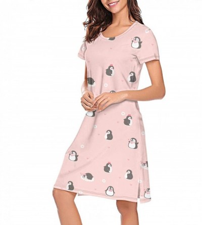 Nightgowns & Sleepshirts Women Nightdress Beautiful Cute Penguin Short Sleeve Long Skirt Soft Breathable Casual Sleepwear - W...
