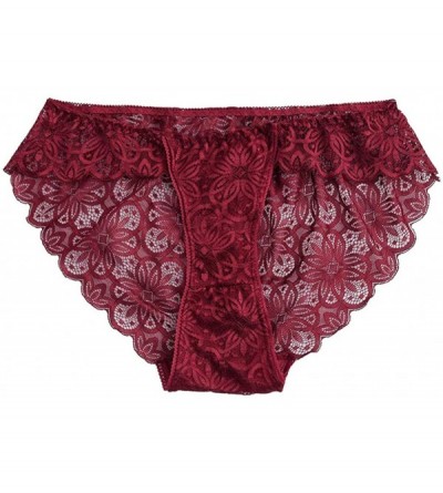 Thermal Underwear Floral Lace Sexy Panty Strappy Panties Thong G-String Lace Lingerie Brief Underpant Sleepwear - Wine Red - ...