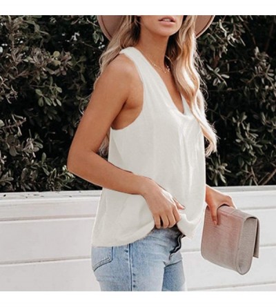 Thermal Underwear Women V Neck Solid Color Cross Back Tank Tops Casual Loose Sleeveless Vest Blouse - White - CZ1977YNHLT $13.45