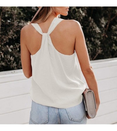 Thermal Underwear Women V Neck Solid Color Cross Back Tank Tops Casual Loose Sleeveless Vest Blouse - White - CZ1977YNHLT $13.45