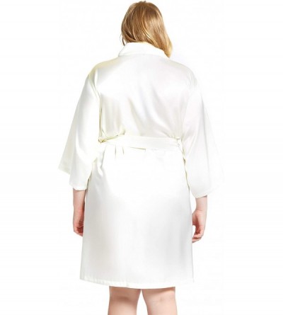 Robes Women's Satin 3/4 Sleeve Plus Size Kimono Robe Matching Sash Regular/Long Length - Ivory - CI18GIZQA6K $17.30