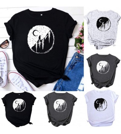 Thermal Underwear Women Short Sleeve Graphic T-Shirt Summer O-Neck Moon Printed Casual Tops Blouse - White - C2197I32MIE $14.57