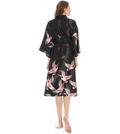 Robes Women's Long Classic Satin Kimono Lounge Bathrobe Robe Dressy Pajamas - Black - C4197KXWKLH $18.22